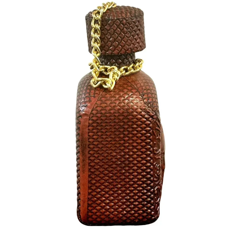 Tool Embossed Leather Wrapped Vintage Spirits Amber Bottle Decanter Cork Stopper